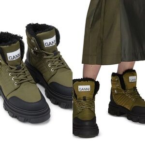 $495🔥GANNI
Kalamata Lace-up Hiking Boots In Green size 37